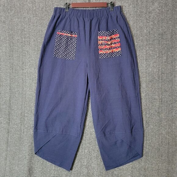 Gracila Pants Womens 4XL Blue Wide Leg Elastic Waist Pull On Tulip Hem Crop - Picture 1 of 15